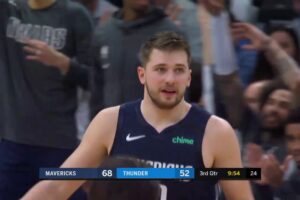 Luka Dončić driving to the basket against Oklahoma City Thunder